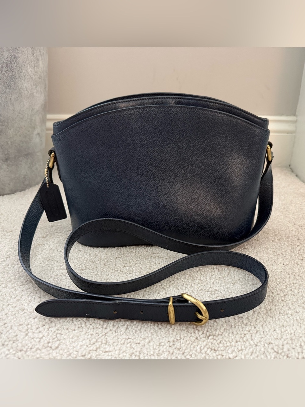 Vintage Coach Madison Pierre Bag Navy Blue Pebble Leather Made in Italy 4406 EUC
